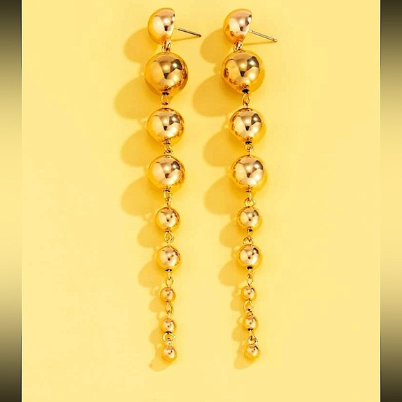 Gold Ball Drop Beaded Dangle Earrings - Picture 4 of 5